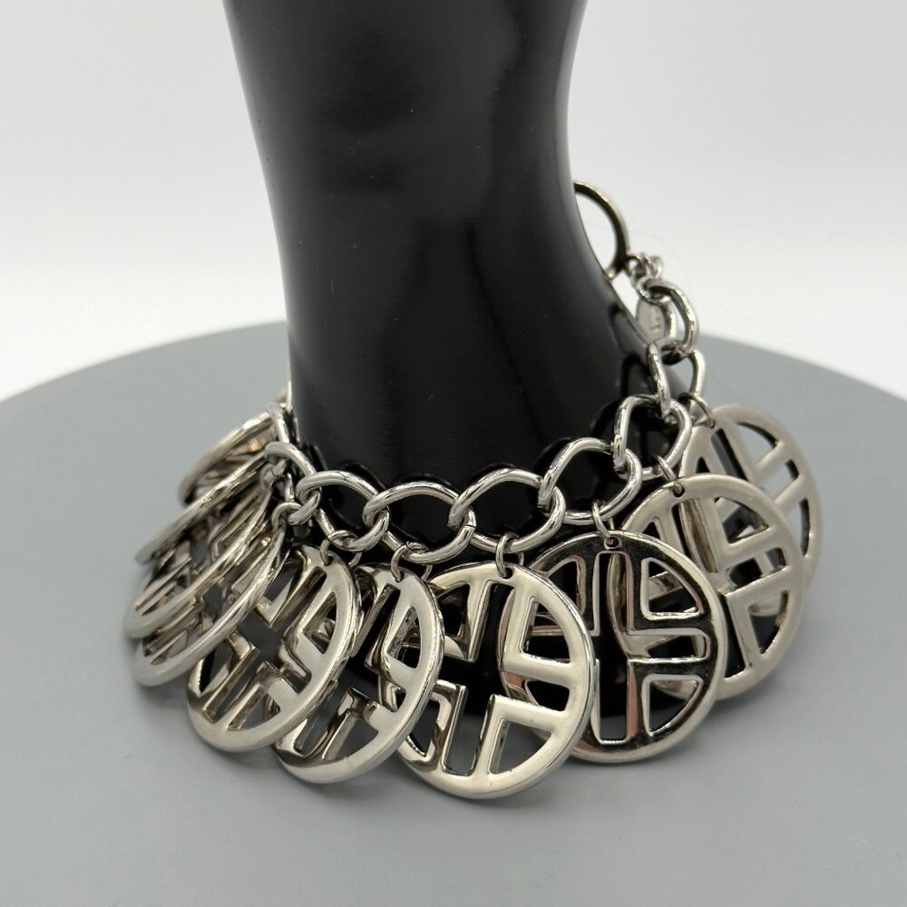 Louis DellOlio Silver Tone Medallion Charm Bracelet With Toggle Clasp
